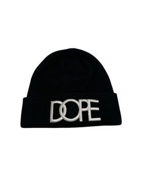 DOPE Black Knit Beanie with White Logo Tag